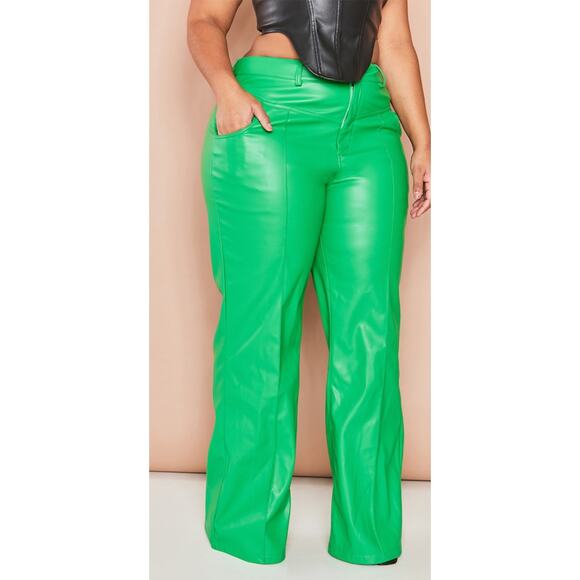 PrettyLittleThing Green Wide Leg Pants - Picture 2 of 12